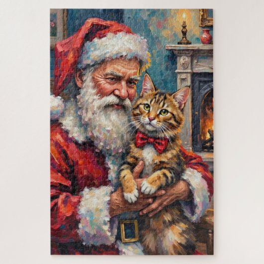 Weihnachtsmann mit Maine Coon Katze Weihnachtskuns Puzzle (Vertikal)