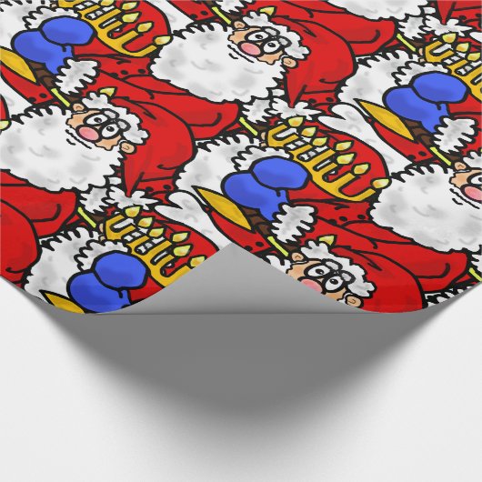 Weihnachtsmann mit Menorah Weihnachtsgeschenk Wrap Geschenkpapier (Ecke)