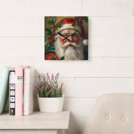 Weihnachtsmann mit Mistelzweig Quadratische Wanduhr