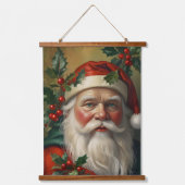 Weihnachtsmann mit Mistelzweig Wandteppich Mit Holzrahmen (Vorderseite)