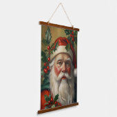 Weihnachtsmann mit Mistelzweig Wandteppich Mit Holzrahmen (Gewinkelt)