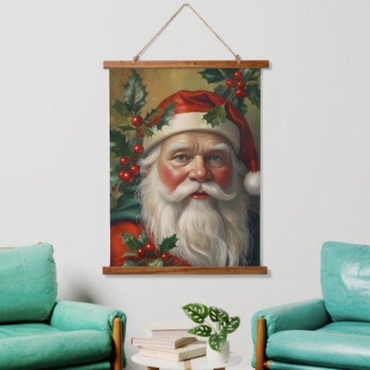 Weihnachtsmann mit Mistelzweig Wandteppich Mit Holzrahmen