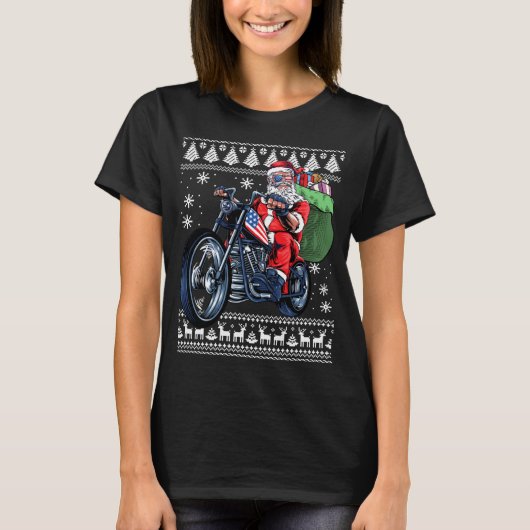 Weihnachtsmann mit Motorrad-Weihnachtsbaum T-Shirt (Vorderseite)