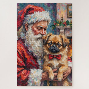 Weihnachtsmann mit Pekingeser Weihnachtskunst Puzzle