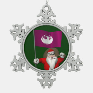 Weihnachtsmann mit Phönix Schneeflocken Zinn-Ornament