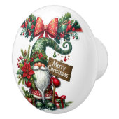 Weihnachtsmann mit Poinsettia Weihnachten Keramikknauf (Rechts)