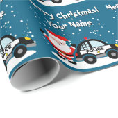 Weihnachtsmann mit Polizeiauto Cartoon Kinder Weih Geschenkpapier (Rolleneckpunkt)