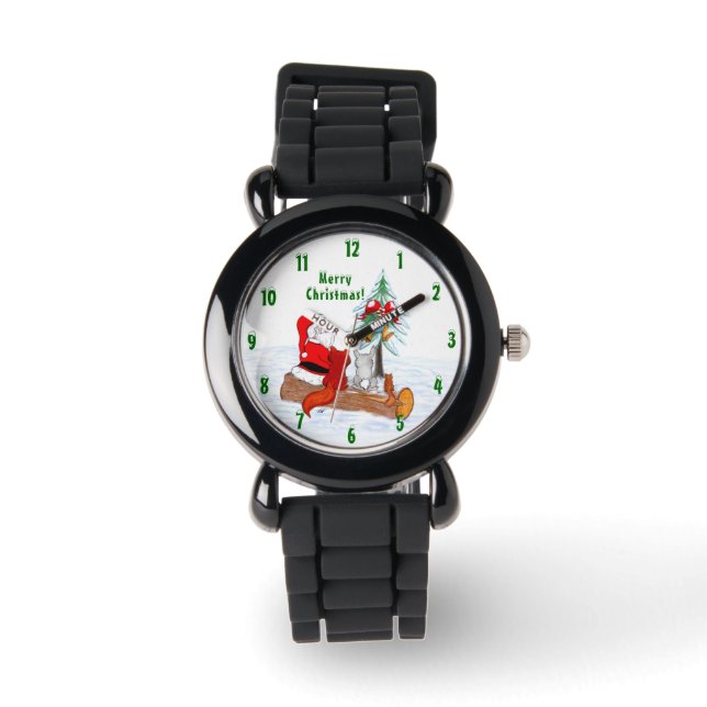 Weihnachtsmann mit Rabbit Fox und Eichhörnchen Armbanduhr (Vorderseite)