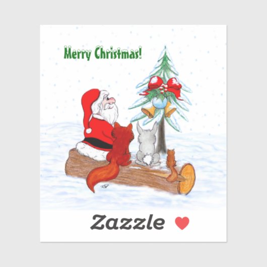 Weihnachtsmann mit Rabbit Fox und Eichhörnchen Aufkleber (Blatt)