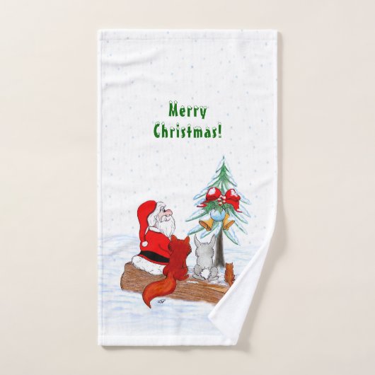 Weihnachtsmann mit Rabbit Fox und Eichhörnchen Badhandtuch Set (Handtuch)