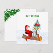 Weihnachtsmann mit Rabbit Fox und Eichhörnchen Dankeskarte (Vorne/Hinten)