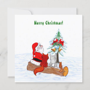 Weihnachtsmann mit Rabbit Fox und Eichhörnchen Dankeskarte