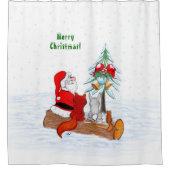 Weihnachtsmann mit Rabbit Fox und Eichhörnchen Duschvorhang (Vorderseite)