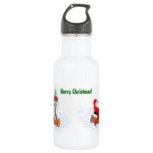 Weihnachtsmann mit Rabbit Fox und Eichhörnchen Edelstahlflasche (Vorderseite)