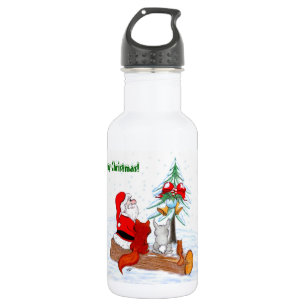 Weihnachtsmann mit Rabbit Fox und Eichhörnchen Edelstahlflasche