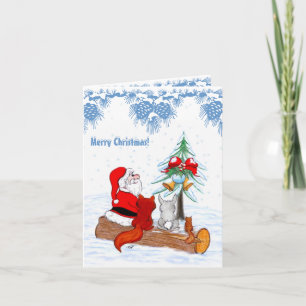 Weihnachtsmann mit Rabbit Fox und Eichhörnchen Feiertagskarte