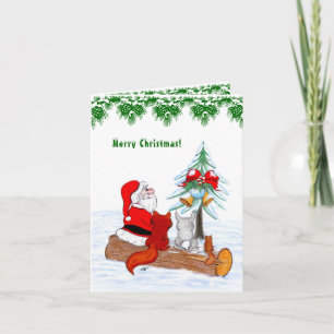 Weihnachtsmann mit Rabbit Fox und Eichhörnchen Feiertagskarte
