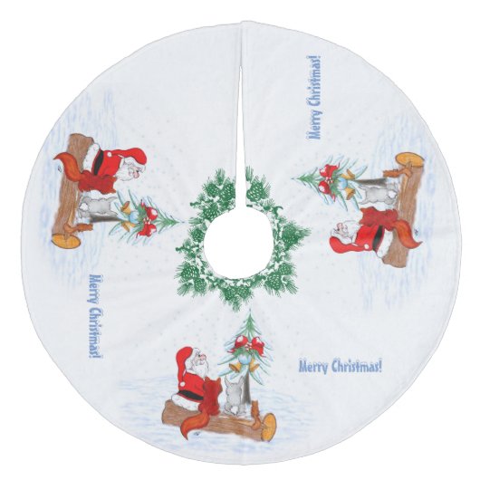 Weihnachtsmann mit Rabbit Fox und Eichhörnchen Fleece Weihnachtsbaumdecke (Vorderseite)
