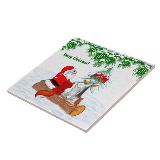 Weihnachtsmann mit Rabbit Fox und Eichhörnchen Fliese (Seite)