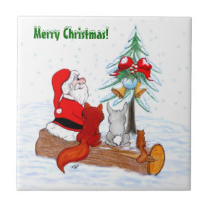 Weihnachtsmann mit Rabbit Fox und Eichhörnchen Fliese