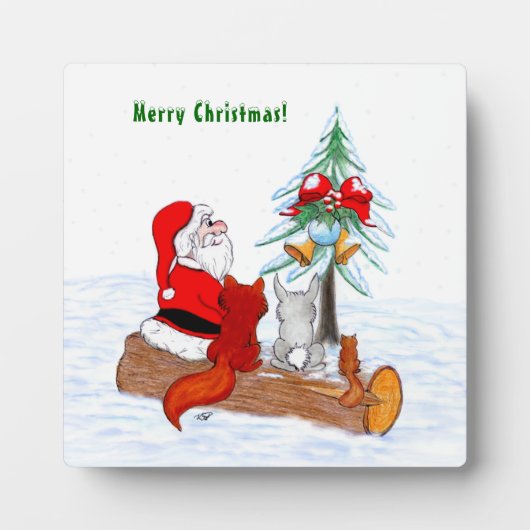 Weihnachtsmann mit Rabbit Fox und Eichhörnchen Fotoplatte (Vorderseite)