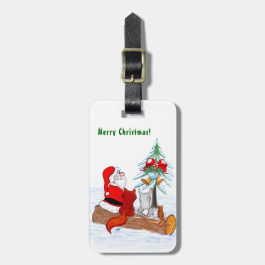 Weihnachtsmann mit Rabbit Fox und Eichhörnchen Gepäckanhänger (Vorderseite vertikal)
