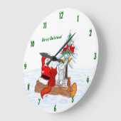 Weihnachtsmann mit Rabbit Fox und Eichhörnchen Große Wanduhr (Winkel)