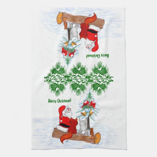 Weihnachtsmann mit Rabbit Fox und Eichhörnchen Handtuch (Vertikal)