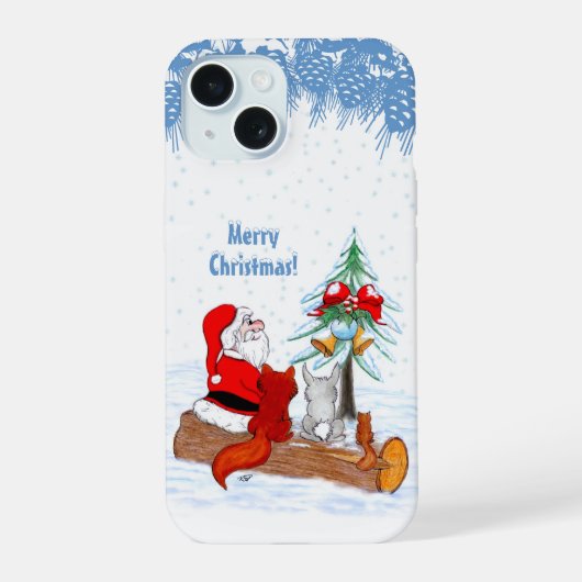 Weihnachtsmann mit Rabbit Fox und Eichhörnchen iPhone 15 Hülle (Rückseite)