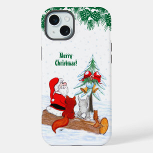 Weihnachtsmann mit Rabbit Fox und Eichhörnchen iPhone 15 Plus Hülle