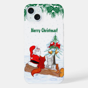 Weihnachtsmann mit Rabbit Fox und Eichhörnchen iPhone 15 Plus Hülle