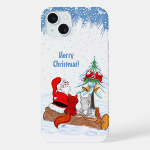 Weihnachtsmann mit Rabbit Fox und Eichhörnchen iPhone 15 Plus Hülle