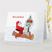 Weihnachtsmann mit Rabbit Fox und Eichhörnchen Karte (Gelbe Blume)