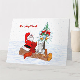 Weihnachtsmann mit Rabbit Fox und Eichhörnchen Karte