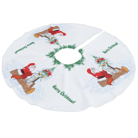 Weihnachtsmann mit Rabbit Fox und Eichhörnchen Leinenimitat Weihnachtsbaumdecke (Schrägansicht)