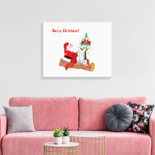 Weihnachtsmann mit Rabbit Fox und Eichhörnchen Leinwanddruck (Insitu (Wohnzimmer))