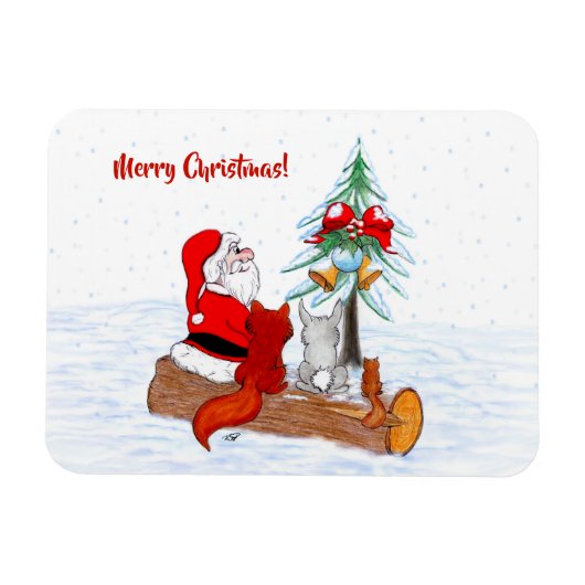 Weihnachtsmann mit Rabbit Fox und Eichhörnchen Magnet (Horizontal)