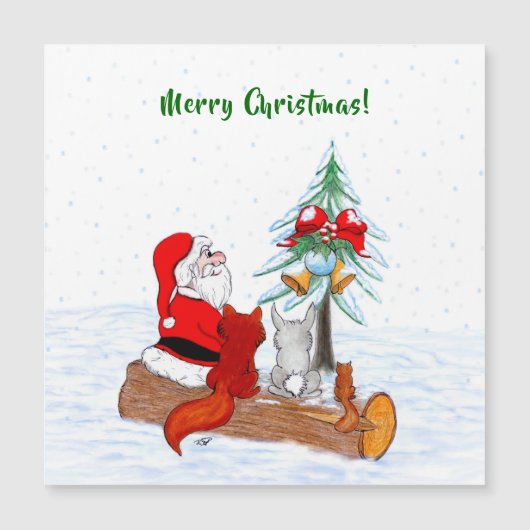 Weihnachtsmann mit Rabbit Fox und Eichhörnchen Magnetkarte (Vorderseite)