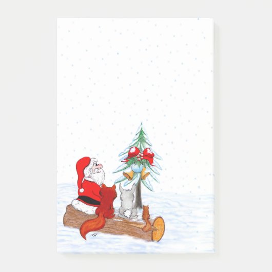 Weihnachtsmann mit Rabbit Fox und Eichhörnchen Post-it Klebezettel (Vorderseite)