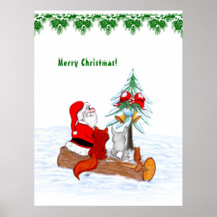 Weihnachtsmann mit Rabbit Fox und Eichhörnchen Poster