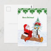 Weihnachtsmann mit Rabbit Fox und Eichhörnchen Postkarte (Vorne/Hinten)