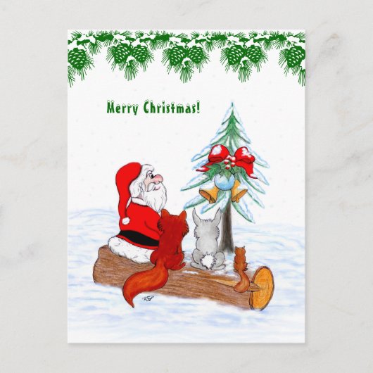 Weihnachtsmann mit Rabbit Fox und Eichhörnchen Postkarte (Vorderseite)