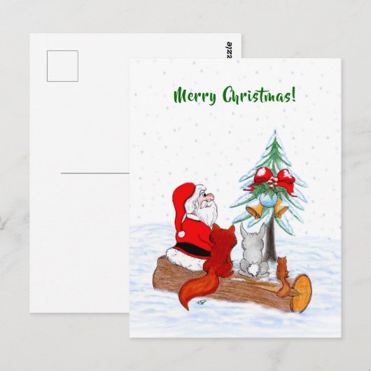 Weihnachtsmann mit Rabbit Fox und Eichhörnchen Postkarte (Vorne/Hinten)