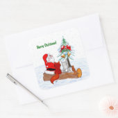Weihnachtsmann mit Rabbit Fox und Eichhörnchen Quadratischer Aufkleber (Umschlag)
