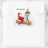 Weihnachtsmann mit Rabbit Fox und Eichhörnchen Quadratischer Aufkleber (Tasche)
