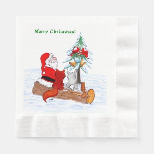 Weihnachtsmann mit Rabbit Fox und Eichhörnchen Serviette (Vorderseite)