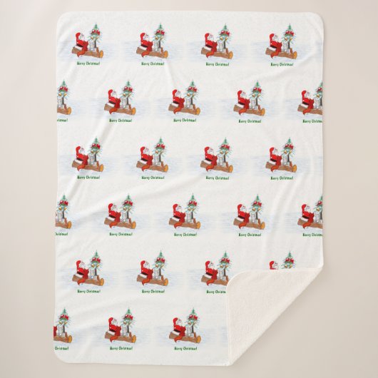 Weihnachtsmann mit Rabbit Fox und Eichhörnchen Sherpadecke (Vorderseite)