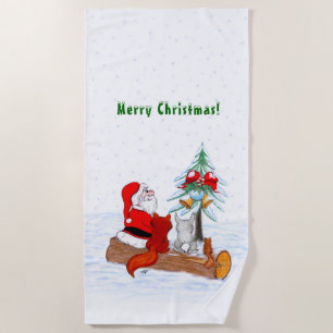 Weihnachtsmann mit Rabbit Fox und Eichhörnchen Strandtuch