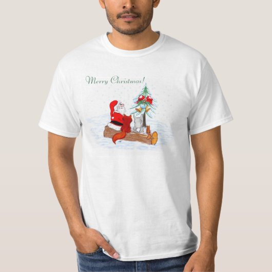 Weihnachtsmann mit Rabbit Fox und Eichhörnchen T-Shirt (Vorderseite)