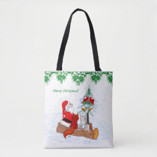 Weihnachtsmann mit Rabbit Fox und Eichhörnchen Tasche
